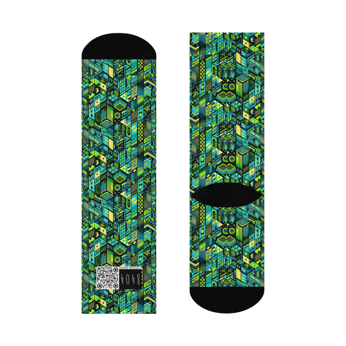 Tech-Infused Neon Tech-Forward Streetwear Cushioned Crew Socks - 8404 Design-61