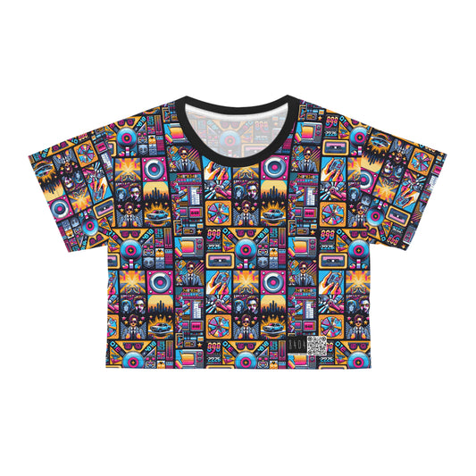 Digital Pop Culture Mashup Maximalist Pop Crop Tee - 8404 Design-52