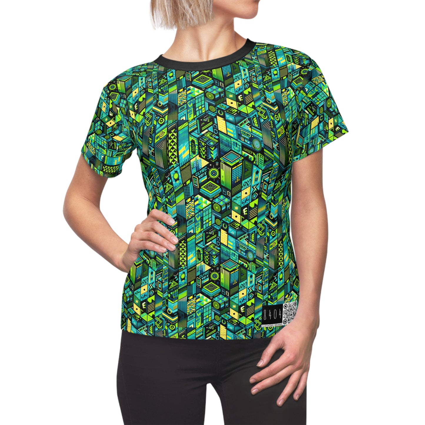 Tech-Infused Neon Tech-Forward Streetwear Women's Cut & Sew Tee - 8404 Design-61