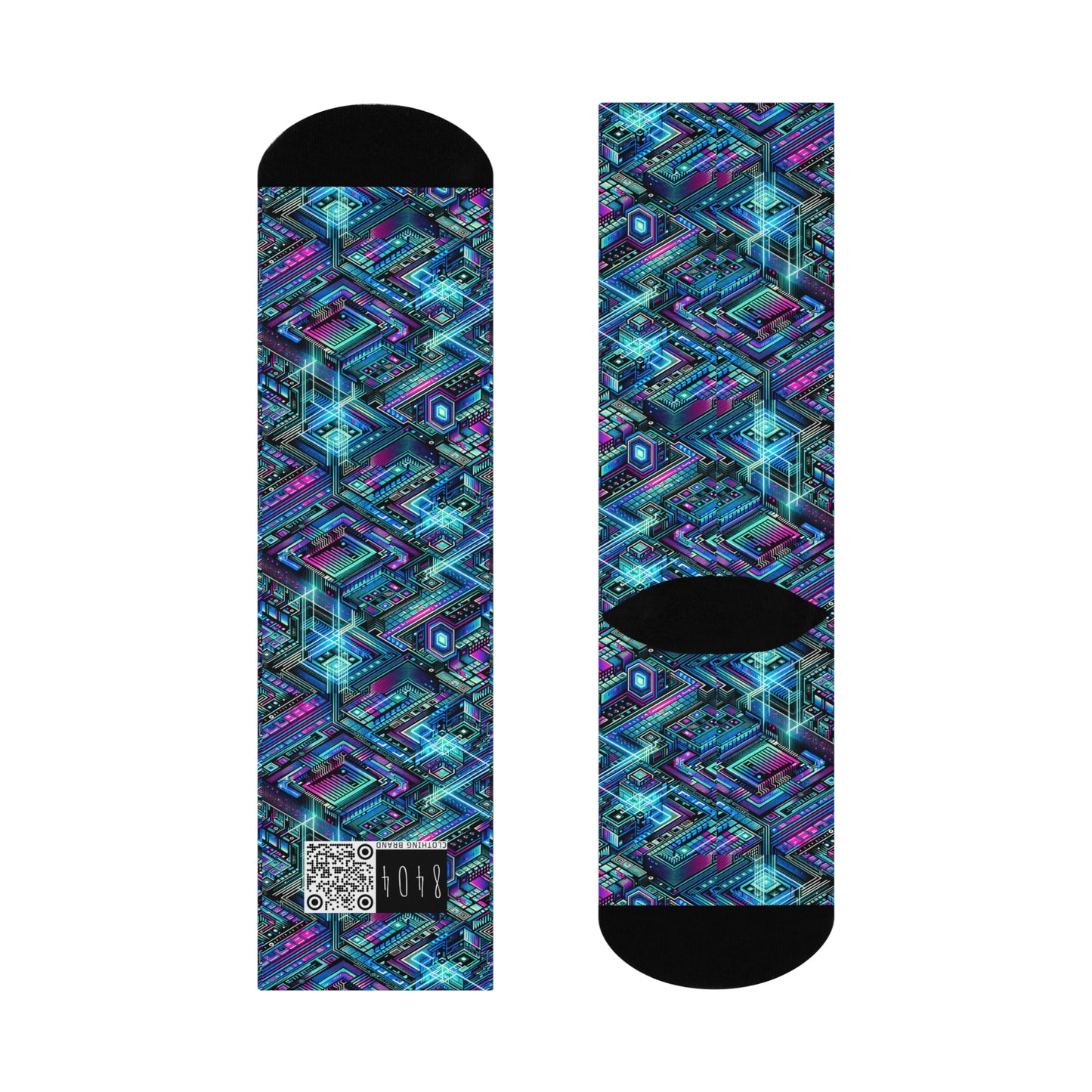 Digital Dreamland Futuristic Tech Aesthetic Cushioned Crew Socks - 8404 Design-42