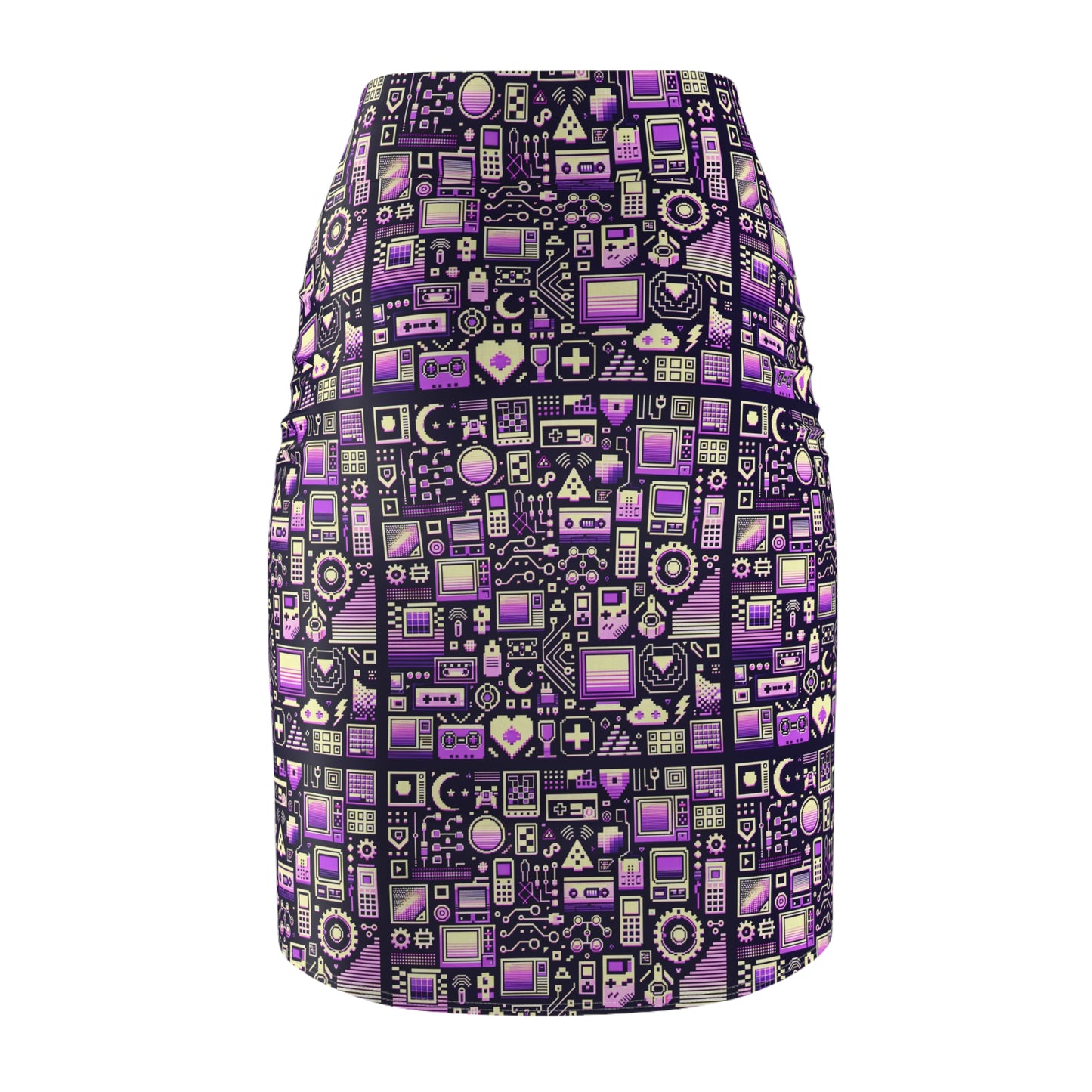 Digital Nostalgia Remix Modern Vintage Fusion Women's Pencil Skirt - 8404 Design-54