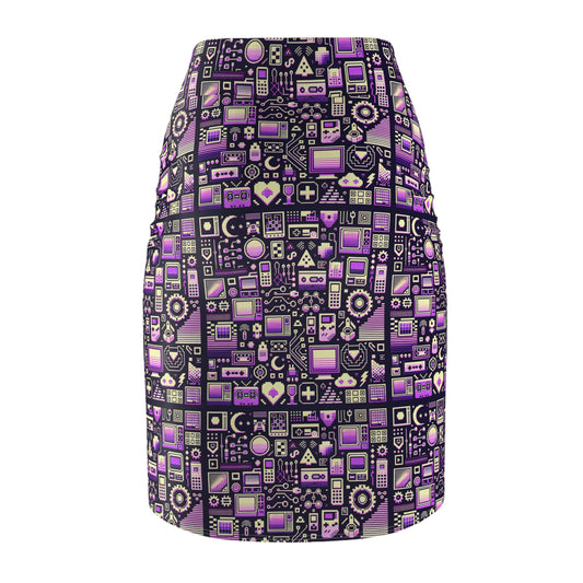Digital Nostalgia Remix Modern Vintage Fusion Women's Pencil Skirt - 8404 Design-54