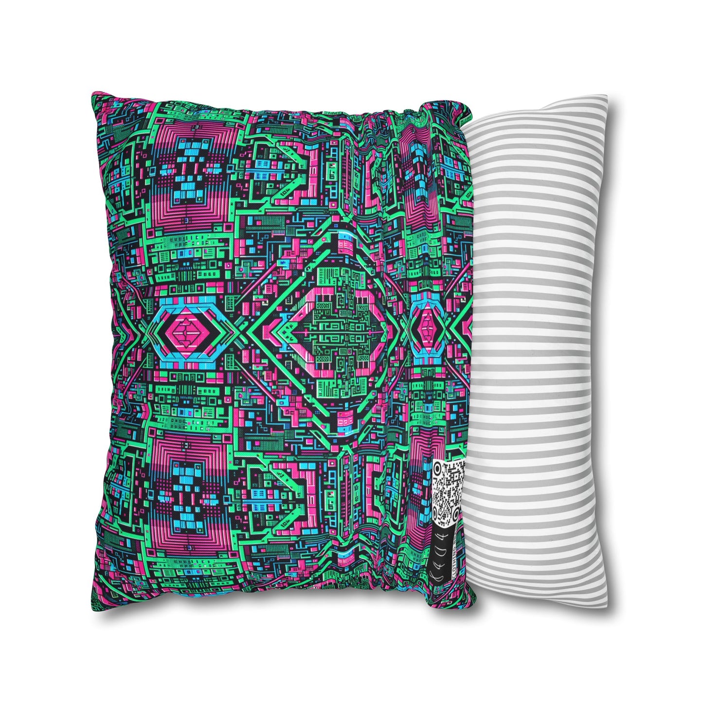 Digital Glitch Vibes Tech-Inspired Streetwear Spun Polyester Square Pillowcase - 8404 Design-71