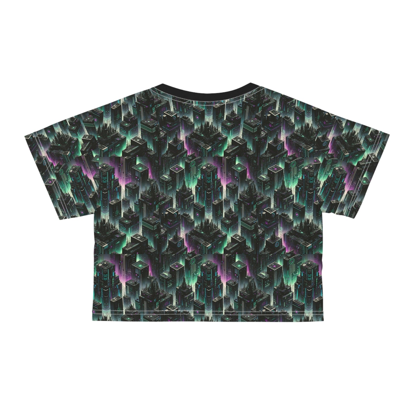 Tech Noir Aesthetics Tech-Forward Urban Dystopia Crop Tee - 8404 Design-44