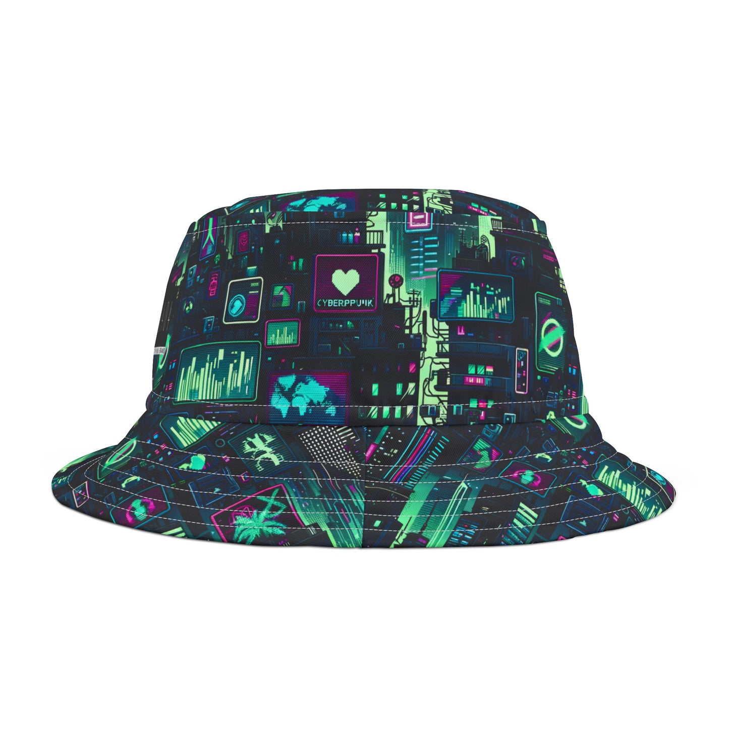 Tech Noir Graphics Futuristic Cyberpunk Bucket Hat - 8404 Design-52