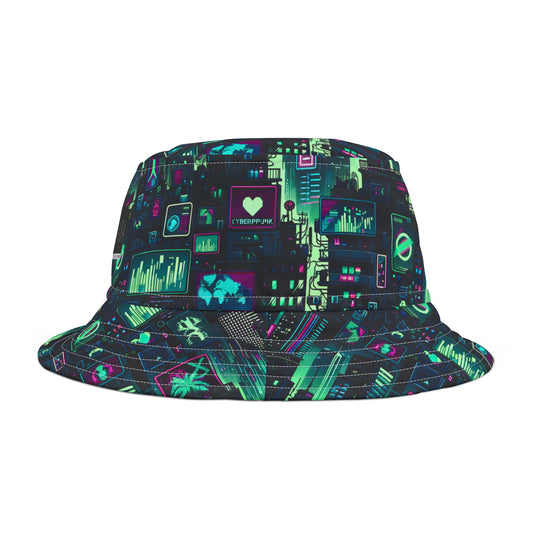 Tech Noir Graphics Futuristic Cyberpunk Bucket Hat - 8404 Design-52
