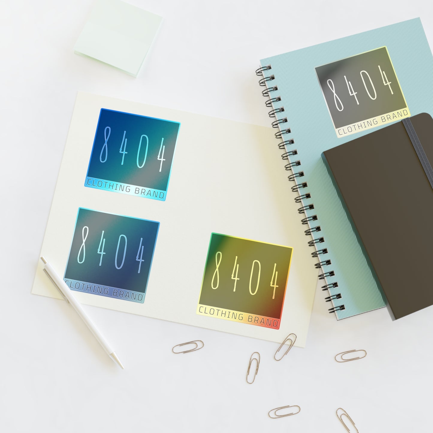 8404 Logo Sticker Sheets - Holographic, Transparent, or White - 6 In. X 4 In. or 11 In. X 8.5 In. - 1 Sheet of 4 Stickers