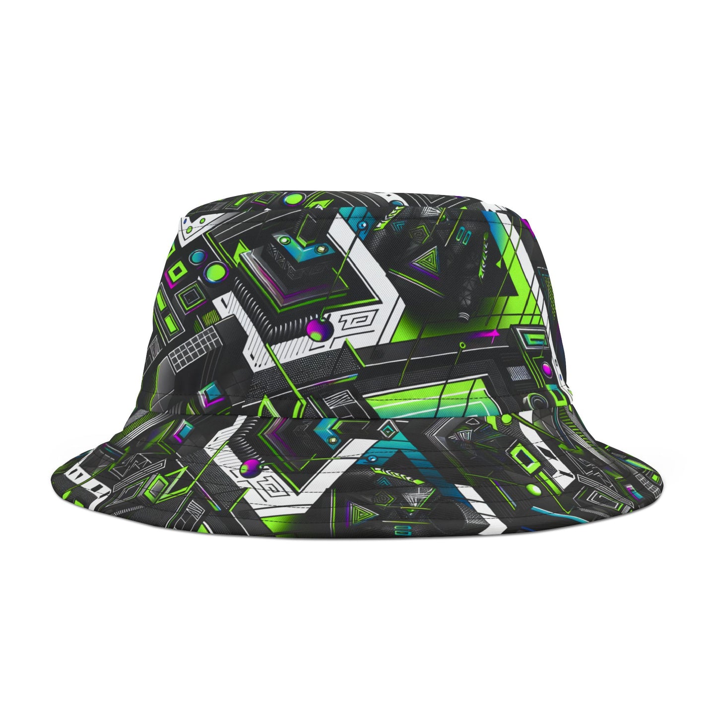 Retro Futurism Graphics Tech-Forward Streetwear Bucket Hat - 8404 Design-52