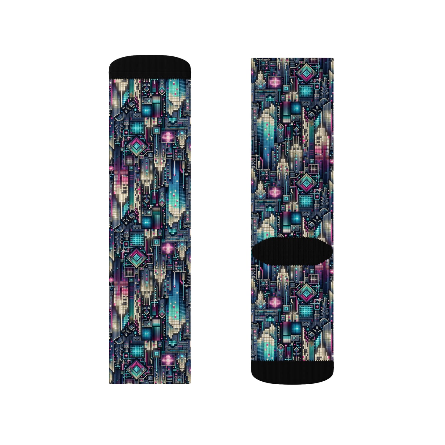 Digital Renaissance Tech-Forward Maximalism Sublimation Socks - 8404 Design-56