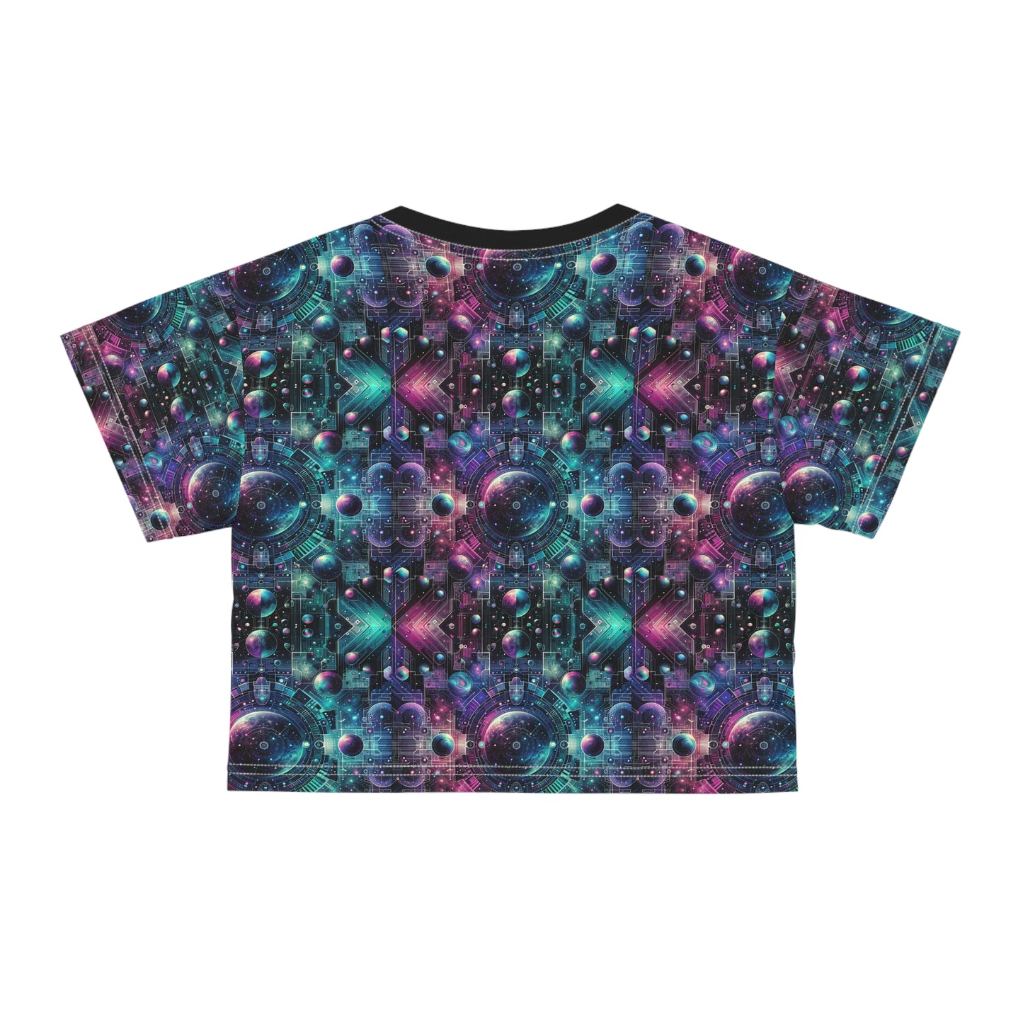 Galactic Hues Tech-Forward Cosmic Fusion Crop Tee - 8404 Design-59
