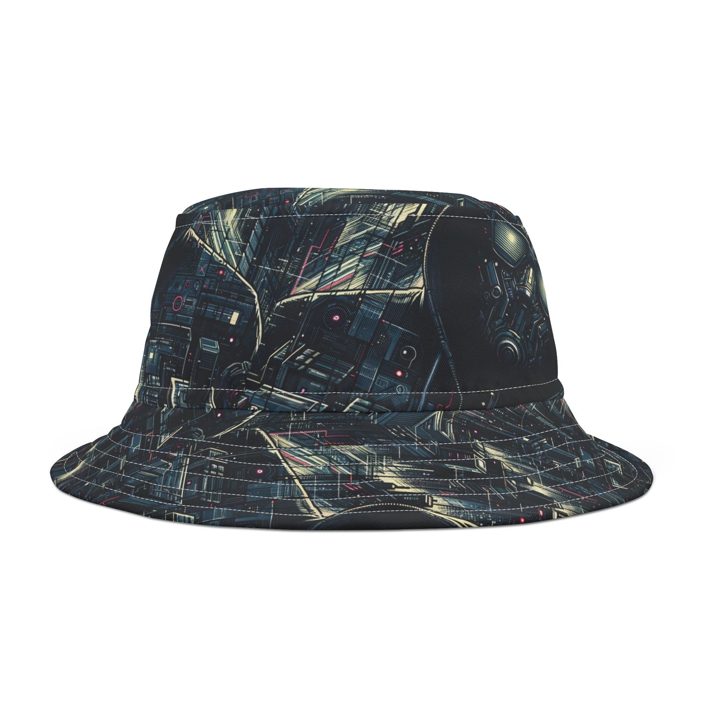 Tech Noir Aesthetics Sleek Tech Streetwear Bucket Hat - 8404 Design-56