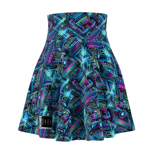 Digital Dreamland Futuristic Tech Aesthetic Women's Skater Skirt - 8404 Design-42