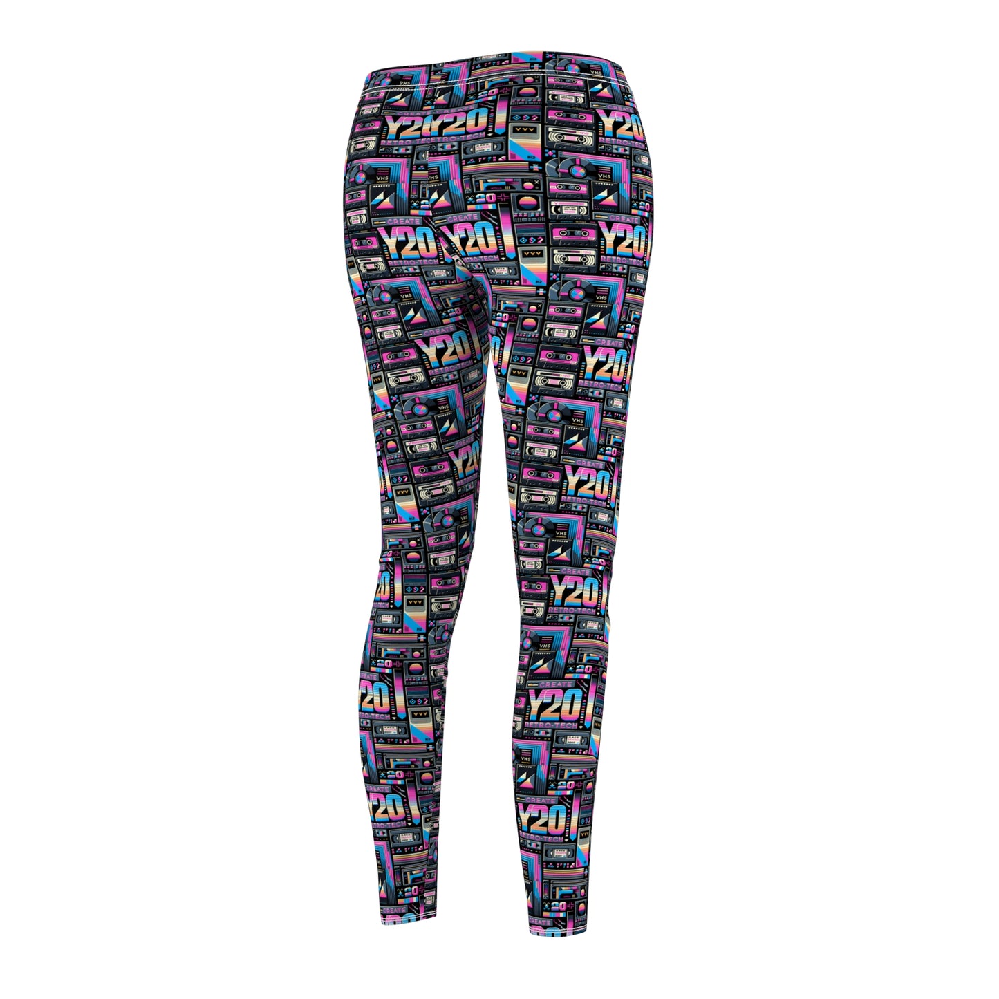 Digital Nostalgia Tech-Inspired Retro Fusion Women's Cut & Sew Casual Leggings - 8404 Design-65