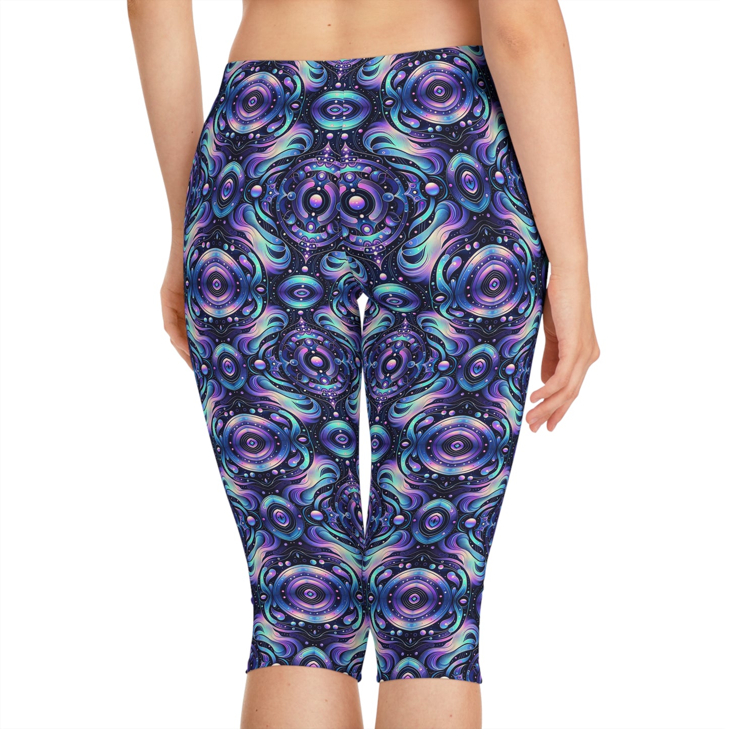 Iridescent Tech Fusion Tech-Forward Streetwear Women's Capri Leggings - 8404 Design-62