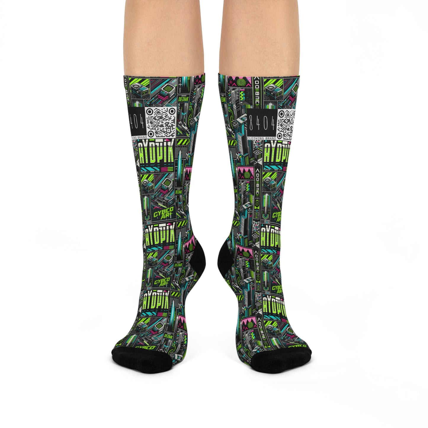 Tech-Forward Graphics Tech-Inspired Streetwear Cushioned Crew Socks - 8404 Design-46