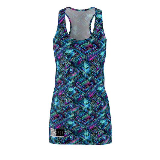 Digital Dreamland Futuristic Tech Aesthetic Women's Cut & Sew Racerback Dress - 8404 Design-42