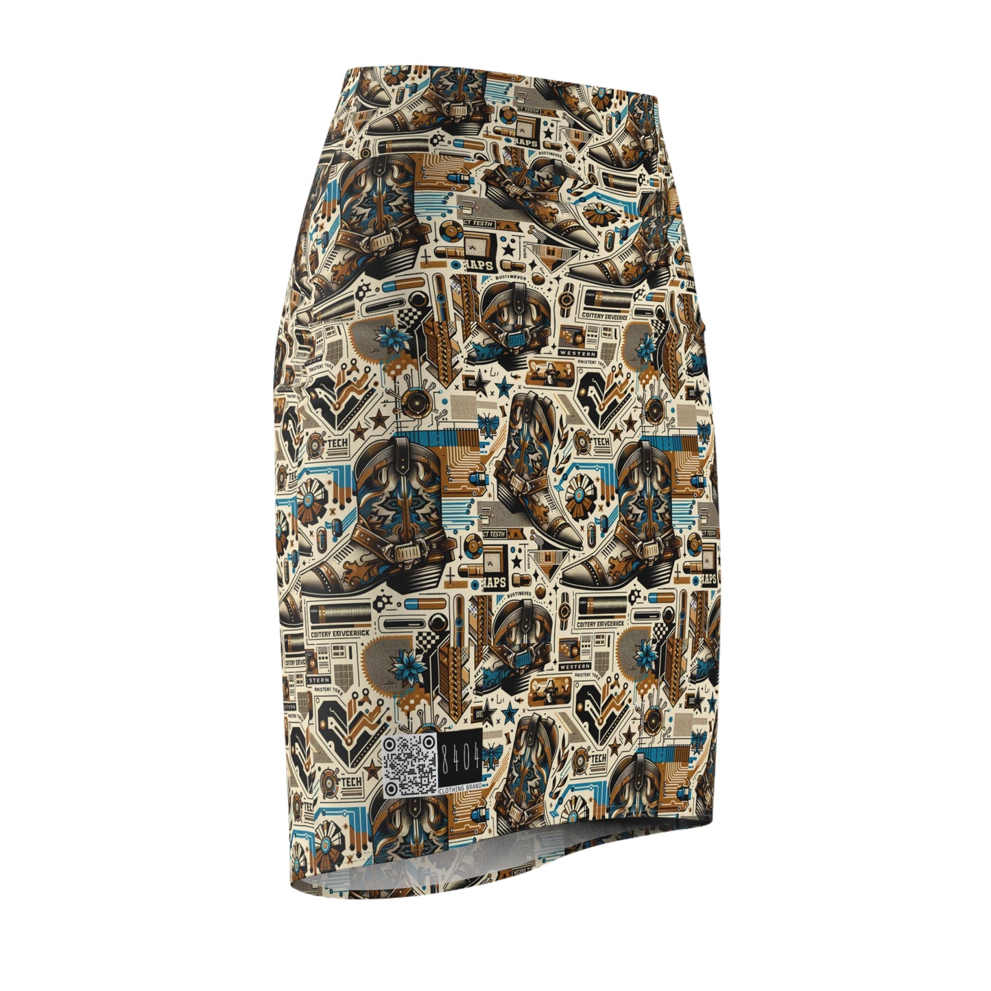 Digital Cowboy Chic Tech-Infused Western Fusion Women's Pencil Skirt - 8404 Design-45