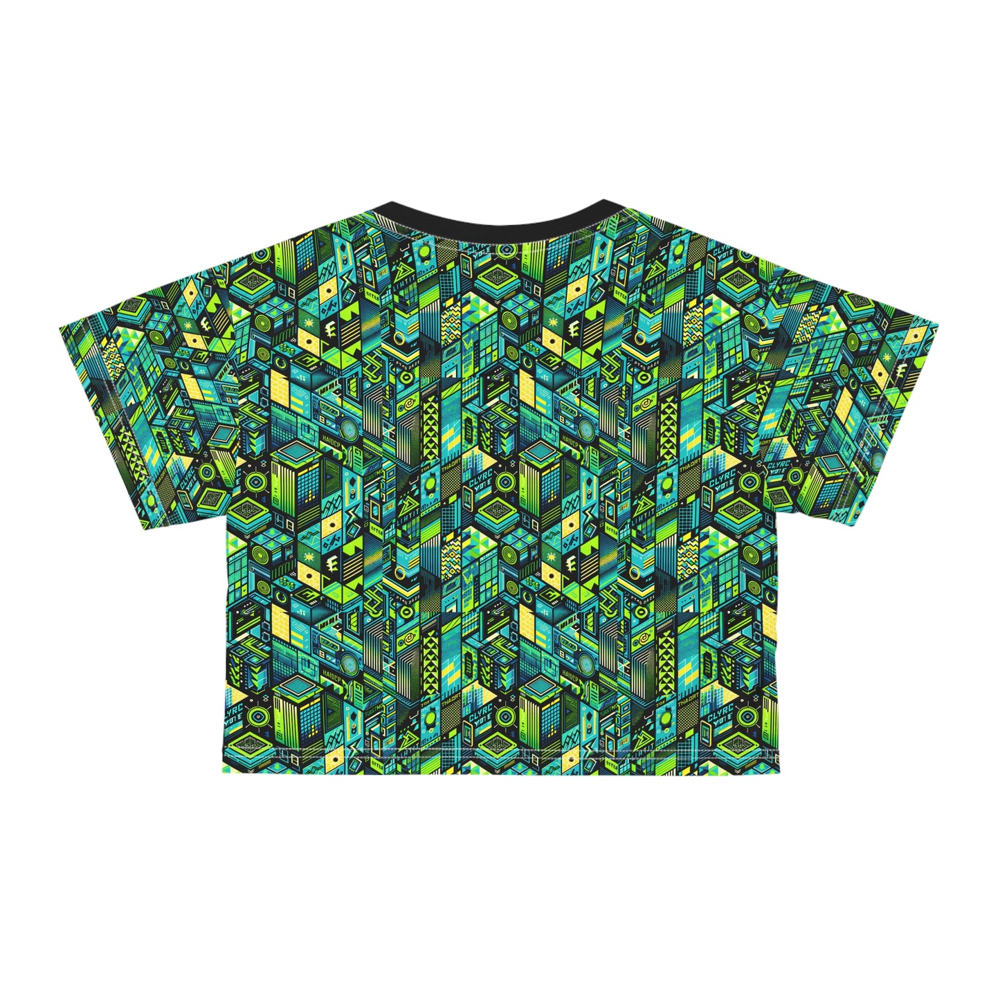 Tech-Infused Neon Tech-Forward Streetwear Crop Tee - 8404 Design-61