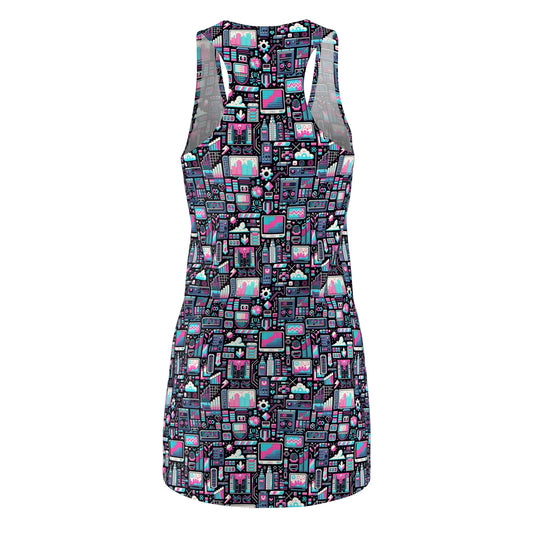 Digital Rebellion Youthful Streetwear with a Rebellious Digital Twist Women's Cut & Sew Racerback Dress - 8404 Design-71