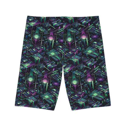Tech Noir Aesthetics Tech-Forward Urban Dystopia Women's Bike Shorts - 8404 Design-43