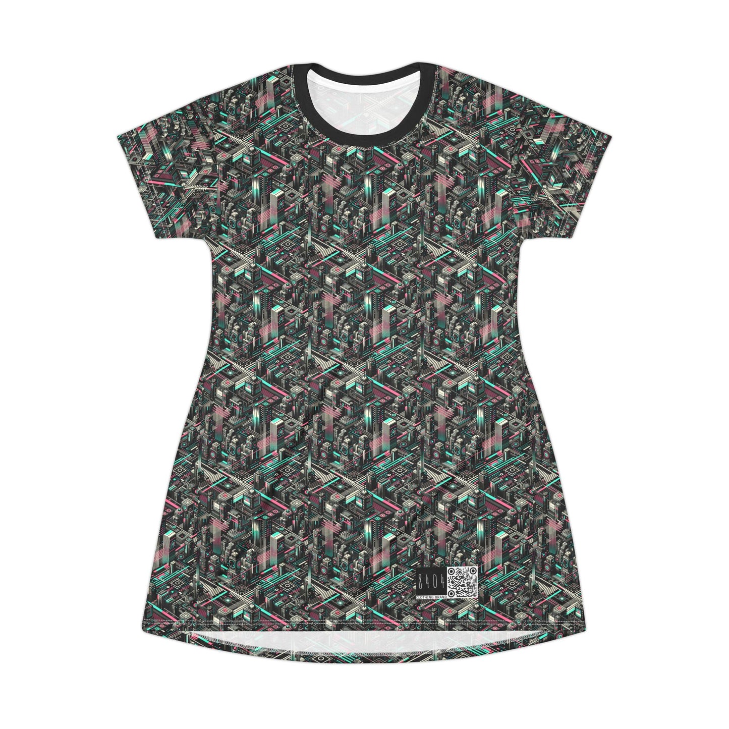 Digital Dreamland Tech-Inspired Streetwear T-Shirt Dress - 8404 Design-51