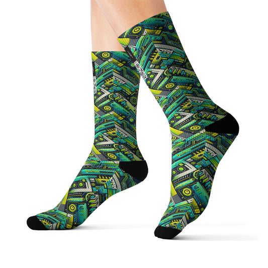 Tech-Infused Neon Tech-Forward Streetwear Sublimation Socks - 8404 Design-52