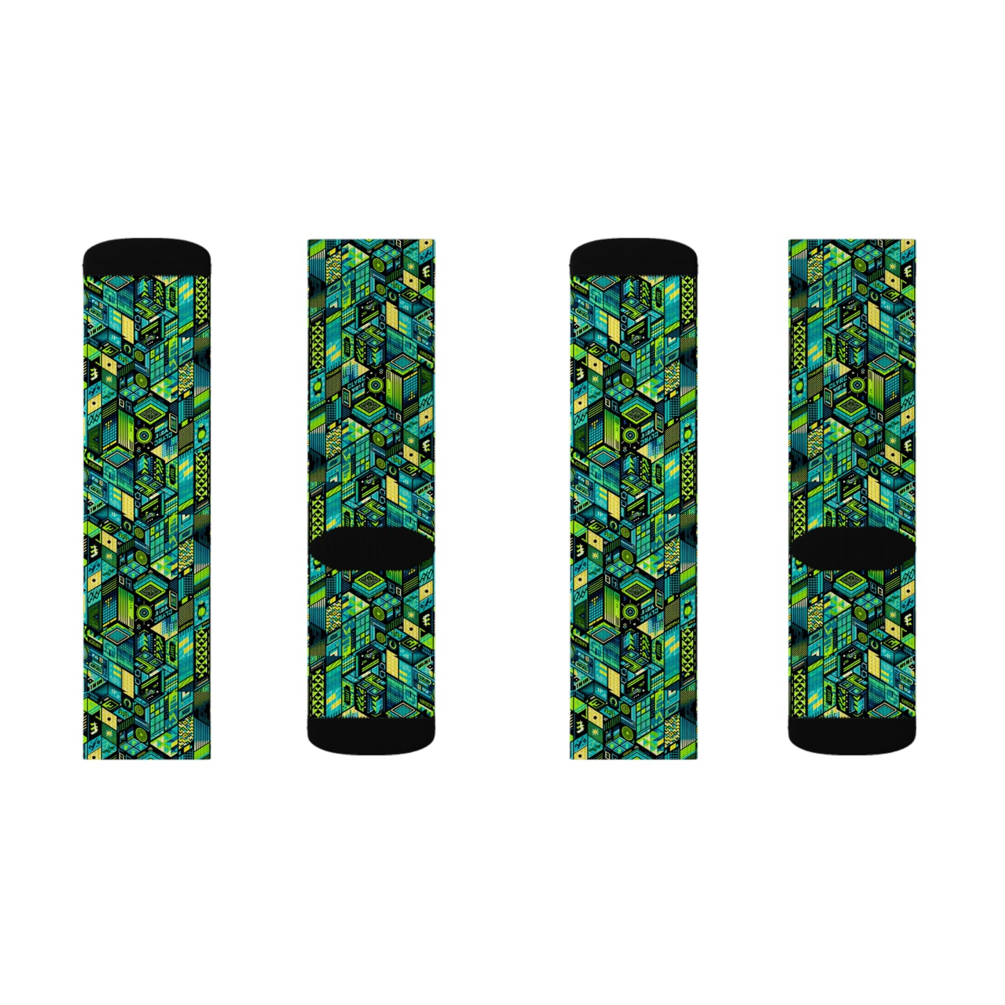 Tech-Infused Neon Tech-Forward Streetwear Sublimation Socks - 8404 Design-61