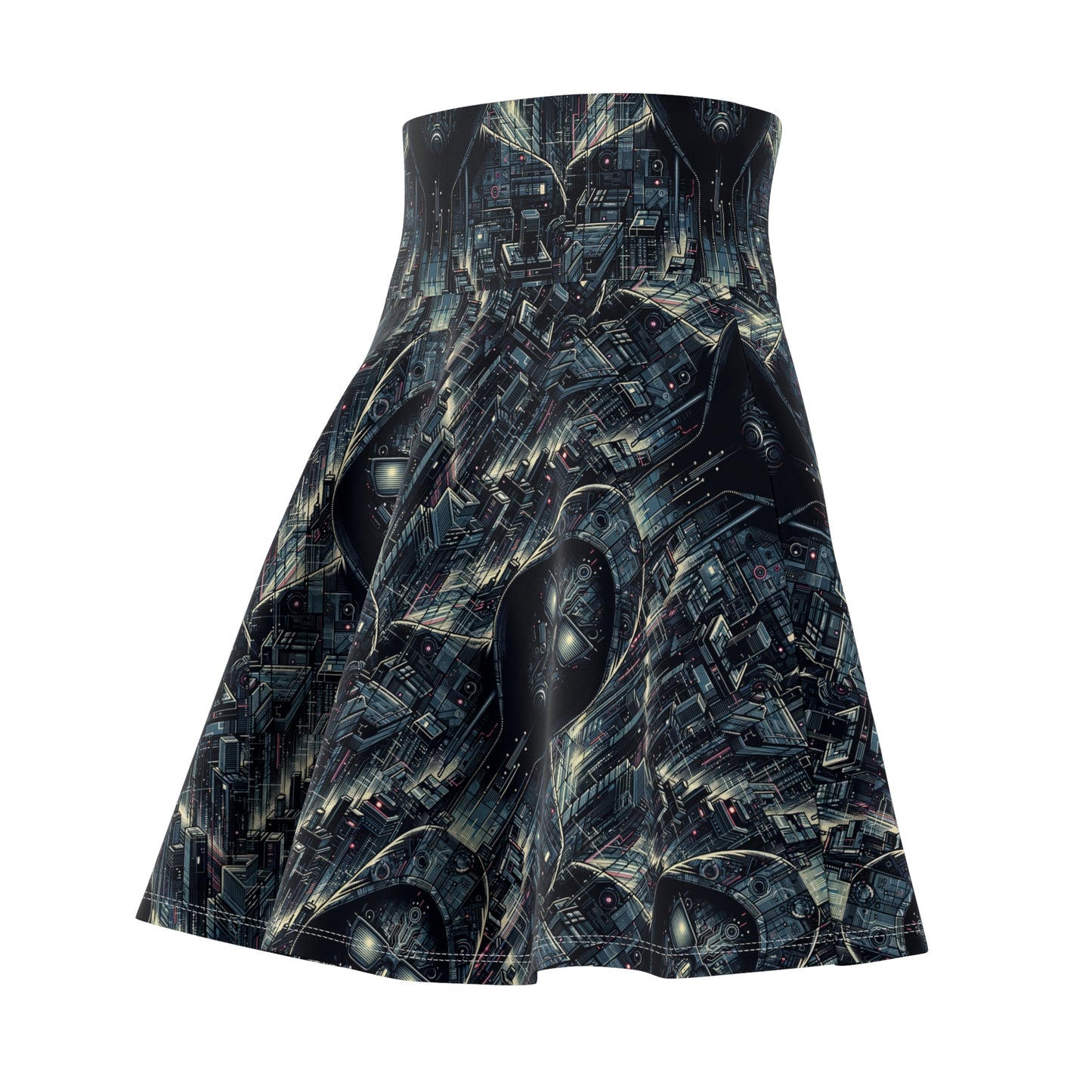 Tech Noir Aesthetics Sleek Tech Streetwear Women's Skater Skirt - 8404 Design-56