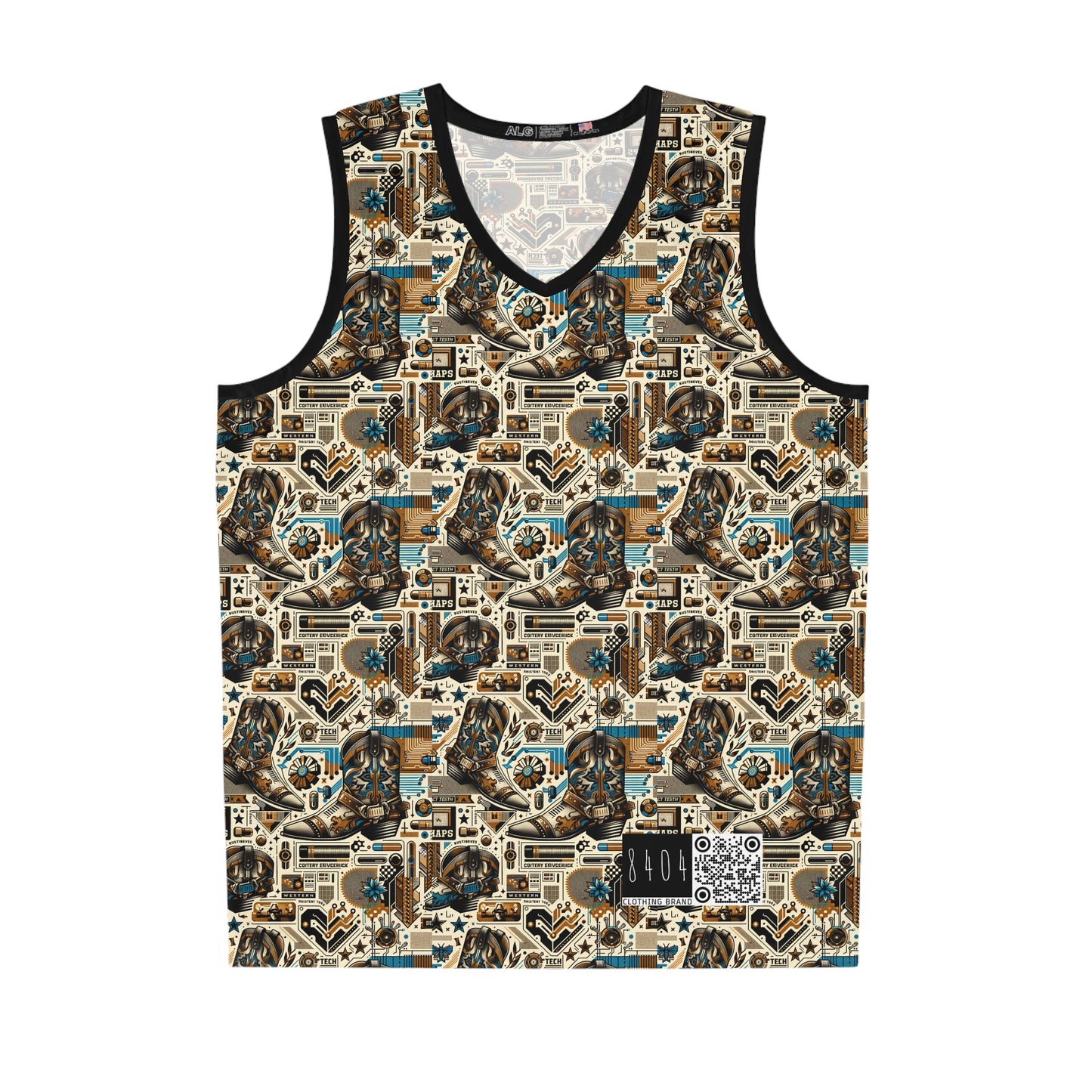 Digital Cowboy Chic Tech-Infused Western Fusion Basketball Jersey - 8404 Design-45