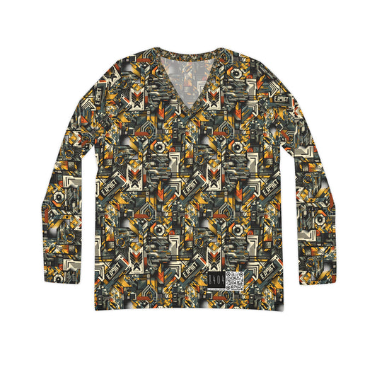 Digital Punk Futuristic Grunge Women's Long Sleeve V-Neck Shirt - 8404 Design-49
