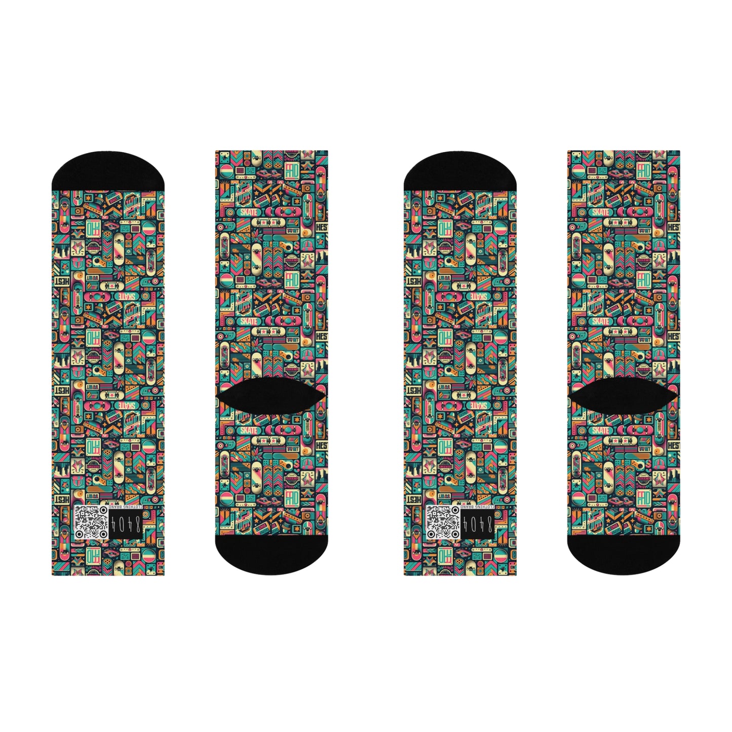 Skate Culture Revival Urban Retro Cool Cushioned Crew Socks - 8404 Design-61