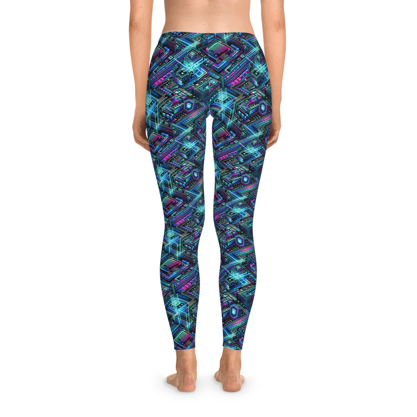 Digital Dreamland Futuristic Tech Aesthetic Stretch Leggings - 8404 Design-42