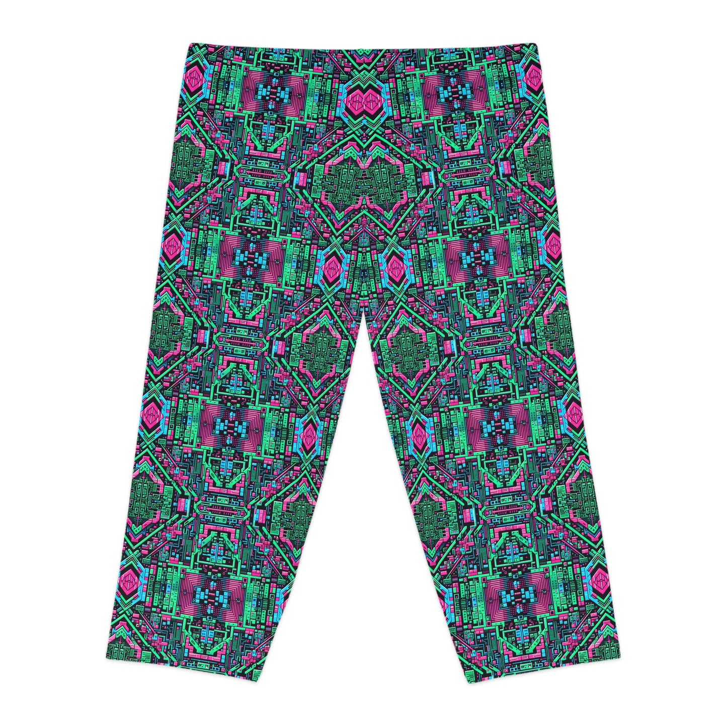 Digital Glitch Vibes Tech-Inspired Streetwear Women's Capri Leggings - 8404 Design-71