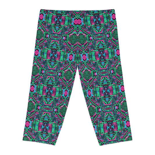 Digital Glitch Vibes Tech-Inspired Streetwear Women's Capri Leggings - 8404 Design-71