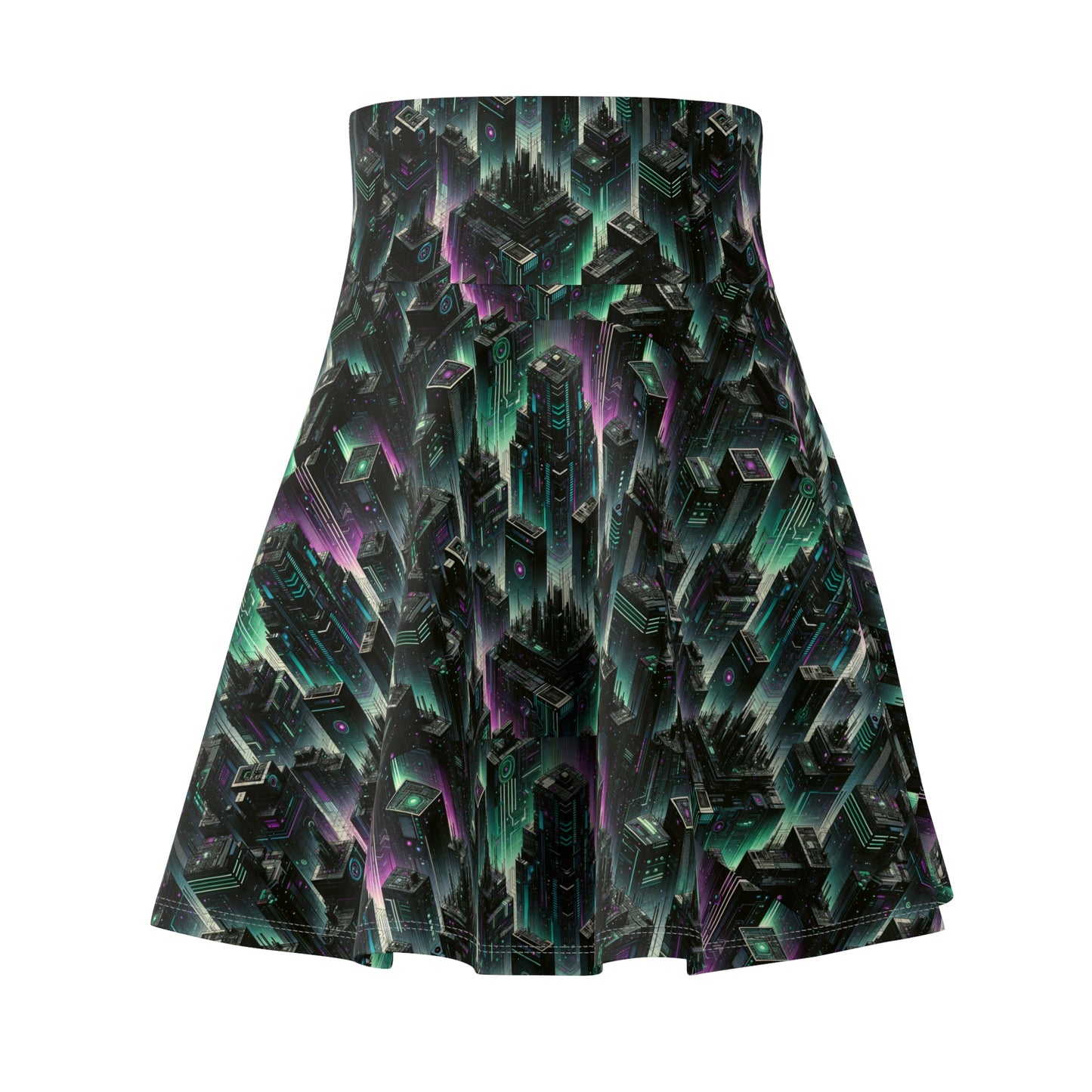Tech Noir Aesthetics Tech-Forward Urban Dystopia Women's Skater Skirt - 8404 Design-44