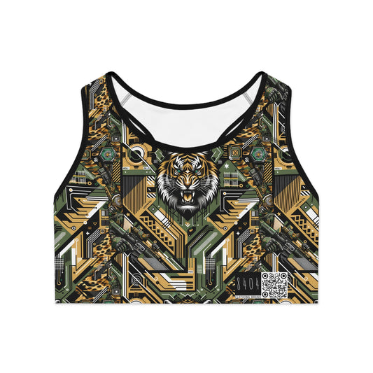 Neo-Camo Fusion Tech-Forward Streetwear Sports Bra - 8404 Design-58