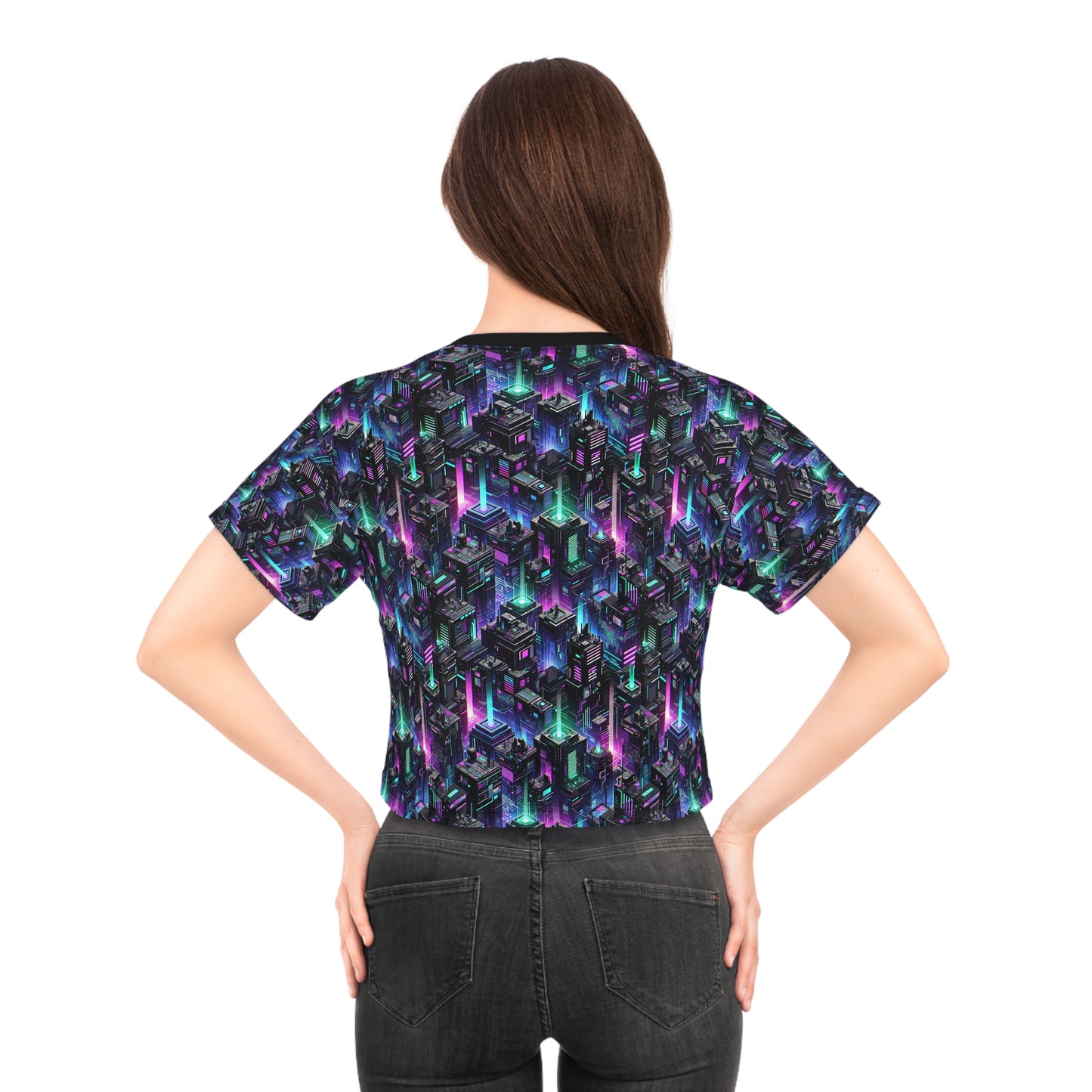 Tech Noir Graphics Futuristic Tech Aesthetics Crop Tee - 8404 Design-55