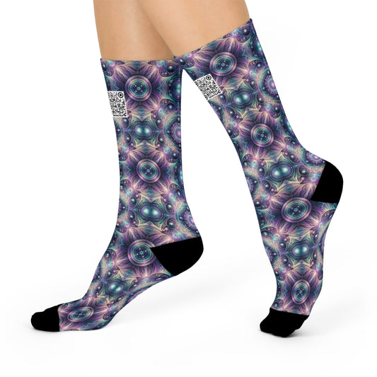 Iridescent Tech Fusion Tech-Forward Streetwear Cushioned Crew Socks - 8404 Design-61