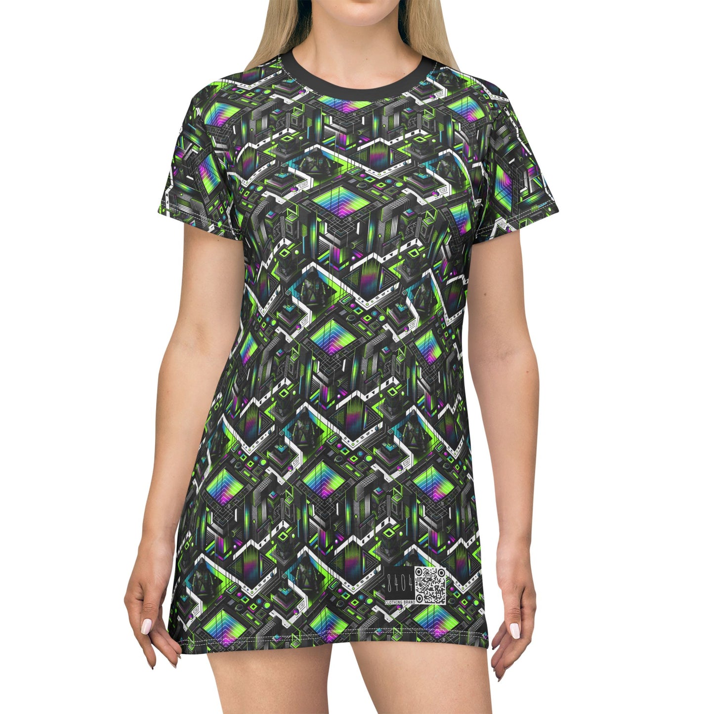 Retro Futurism Graphics Tech-Forward Streetwear T-Shirt Dress - 8404 Design-52