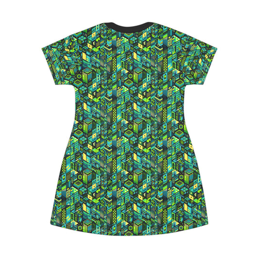 Tech-Infused Neon Tech-Forward Streetwear T-Shirt Dress - 8404 Design-61