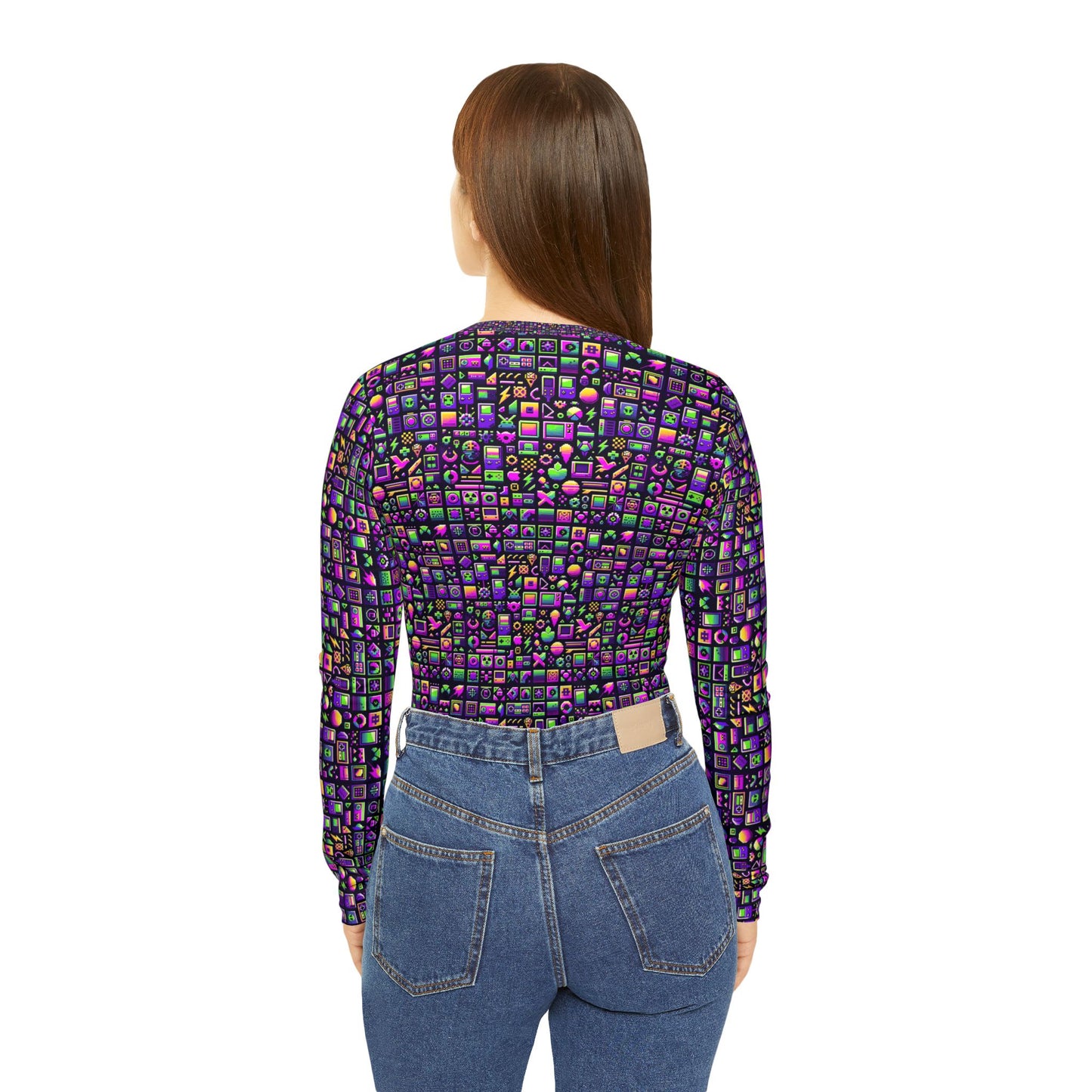 Digital Nostalgia Remix Modern Vintage Fusion Women's Long Sleeve V-Neck Shirt - 8404 Design-49