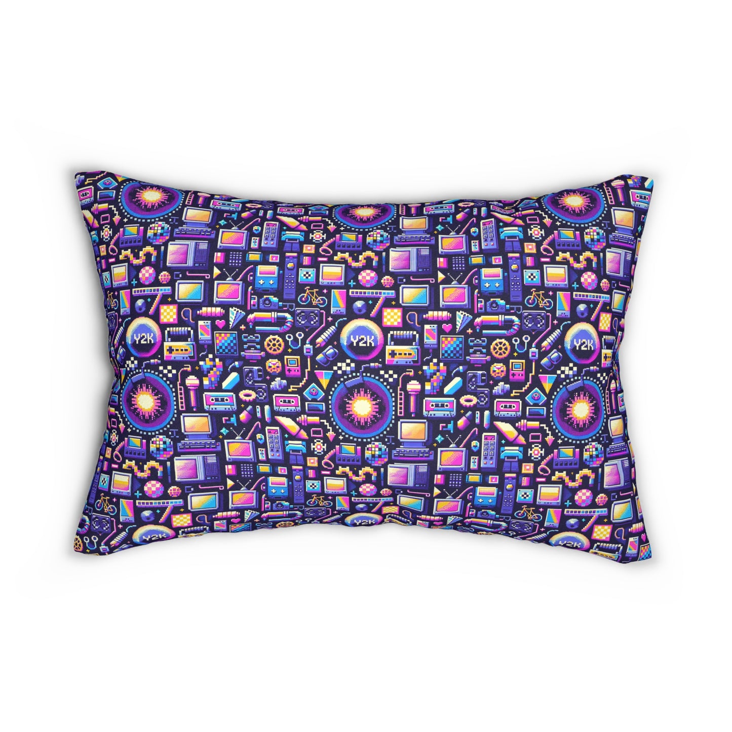 Digital Nostalgia Modern Retro Fusion Spun Polyester Lumbar Pillow - 8404 Design-64 B
