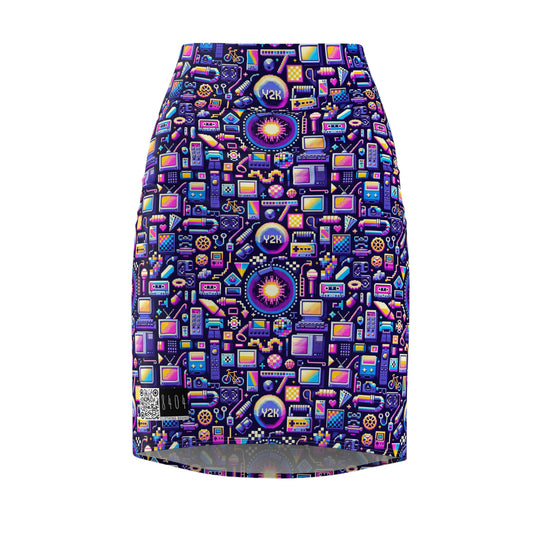 Digital Nostalgia Modern Retro Fusion Women's Pencil Skirt - 8404 Design-64