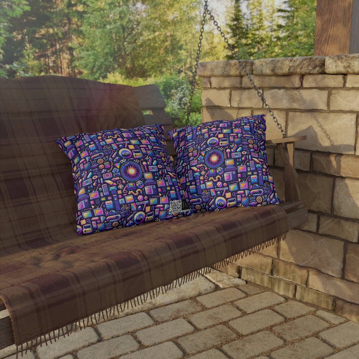 Digital Nostalgia Modern Retro Fusion Outdoor Pillow - 8404 Design-64