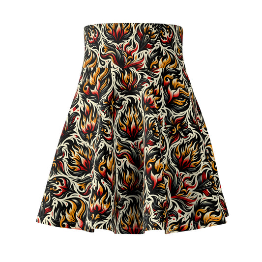 Fire & Flames Bold Streetwear Statement Women's Skater Skirt - 8404 Design-57