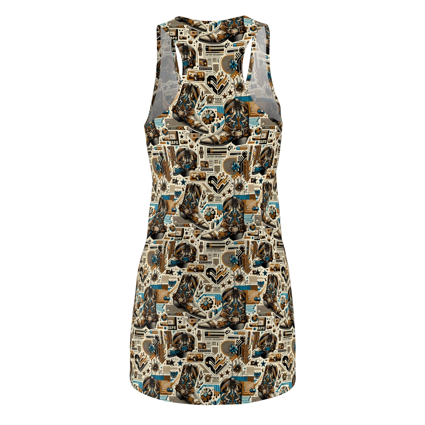 Digital Cowboy Chic Tech-Infused Western Fusion Women's Cut & Sew Racerback Dress - 8404 Design-45