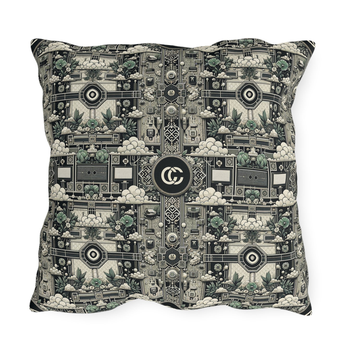 Cyber Garden Party Tech Garden Extravaganza Outdoor Pillow - 8404 Design-54