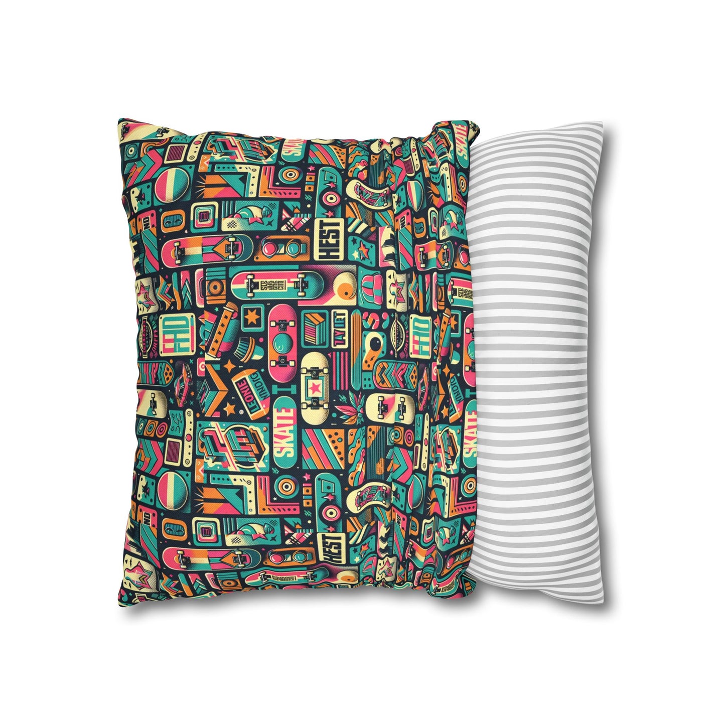 Skate Culture Revival Urban Retro Cool Spun Polyester Square Pillowcase - 8404 Design-61