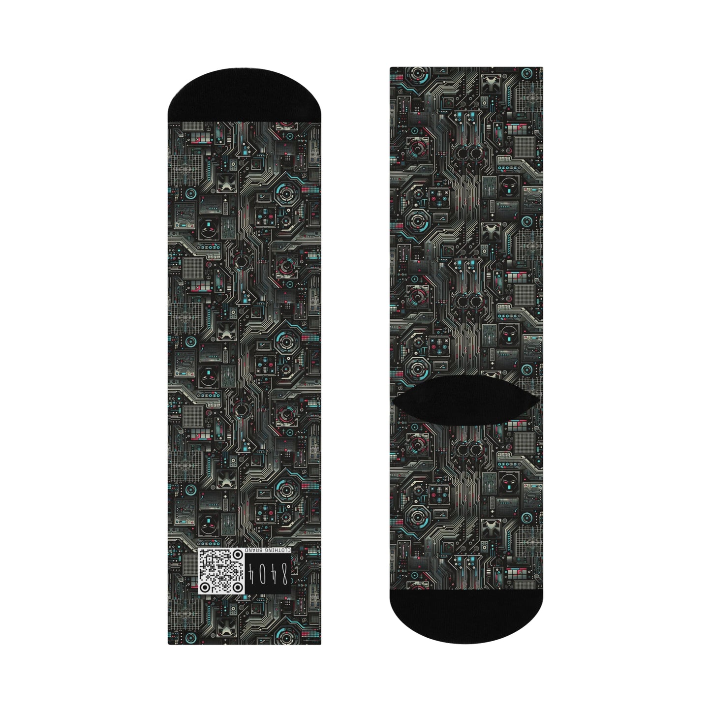 Tech Noir Aesthetics Sleek Tech Streetwear Cushioned Crew Socks - 8404 Design-52