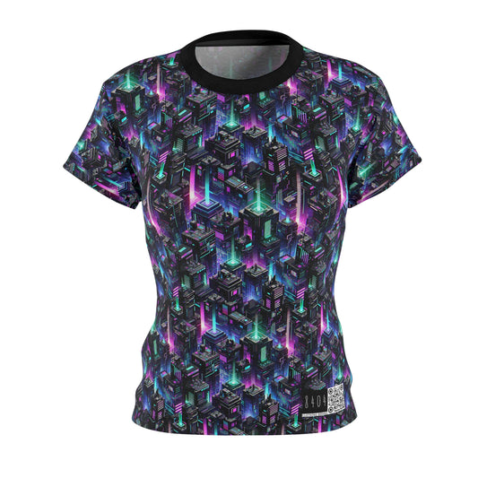 Tech Noir Graphics Futuristic Tech Aesthetics Women's Cut & Sew Tee - 8404 Design-55